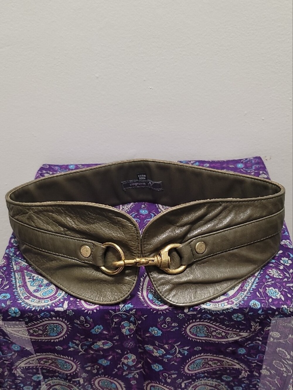 JJ Winters Women’s Unique Olive Green Leather Belt with Gold Horsebit Hardware